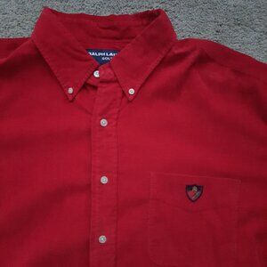 Ralph Lauren Corduroy Red Shirt Men's 2XL Golf Tilden Button Down Long Sleeve